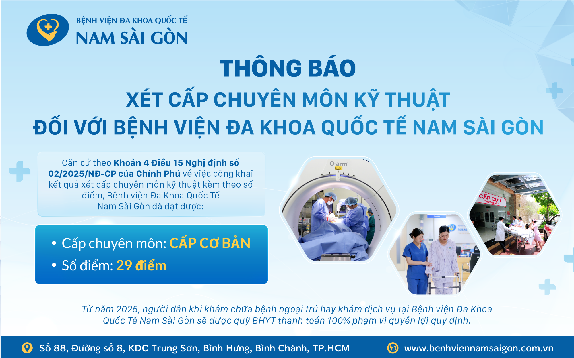 THÔNG BÁO XÉT CẤP CHUYÊN MÔN KỸ THUẬT THANH TOÁN 100% MỨC HƯỞNG BẢO HIỂM Y TẾ  TẠI BỆNH VIỆN ĐA KHOA QUỐC TẾ NAM SÀI GÒN